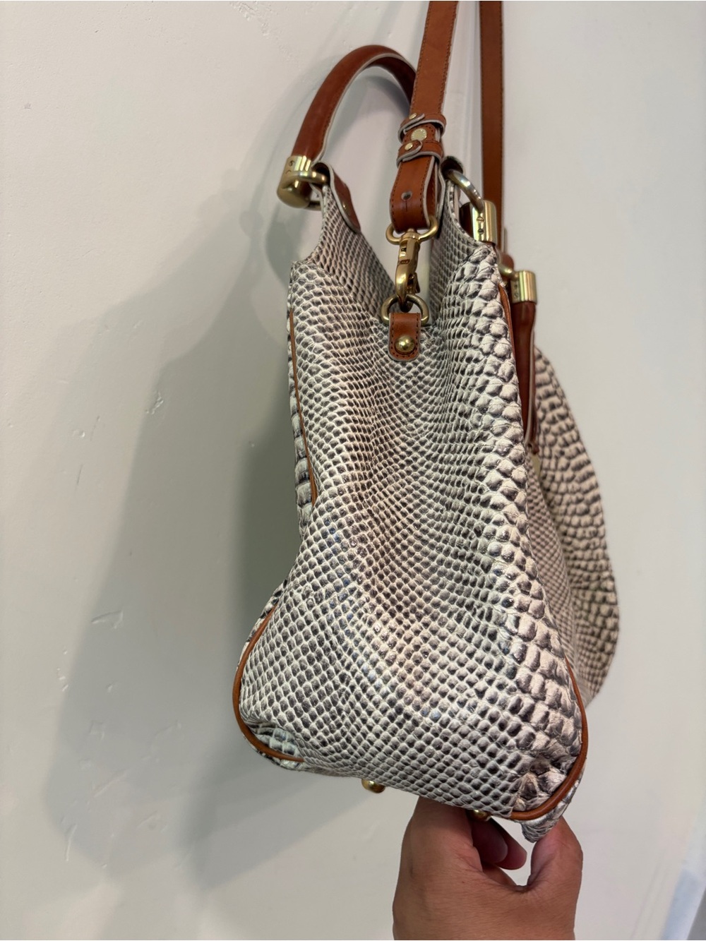 Brahmin Elisa Hobo Satchel Tri-Texture Snake Leather Shoulder Bag Cream Brown - Picture 3 of 9